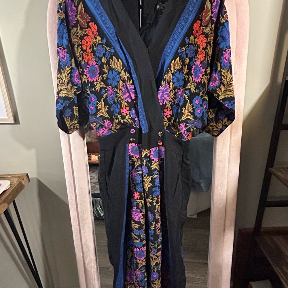 Anthropologie Jumpsuit with Vibrant Floral Embroidery
